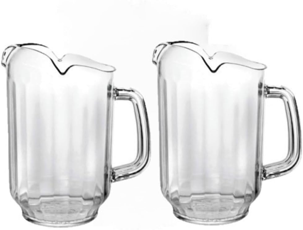 Three Spouts Water Pitcher Polycarbonate Clear Color Set of 2 - Beverage Serveware Carafe Clear Pitcher for Mimosa Bar Brunch Cold Water Juice Milk Iced Tea Lemonade
