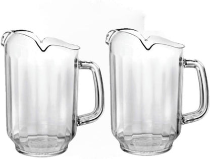 Three Spouts Water Pitcher Polycarbonate Clear Color Set of 2 - Beverage Serveware Carafe Clear Pitcher for Mimosa Bar Brunch Cold Water Juice Milk Iced Tea Lemonade