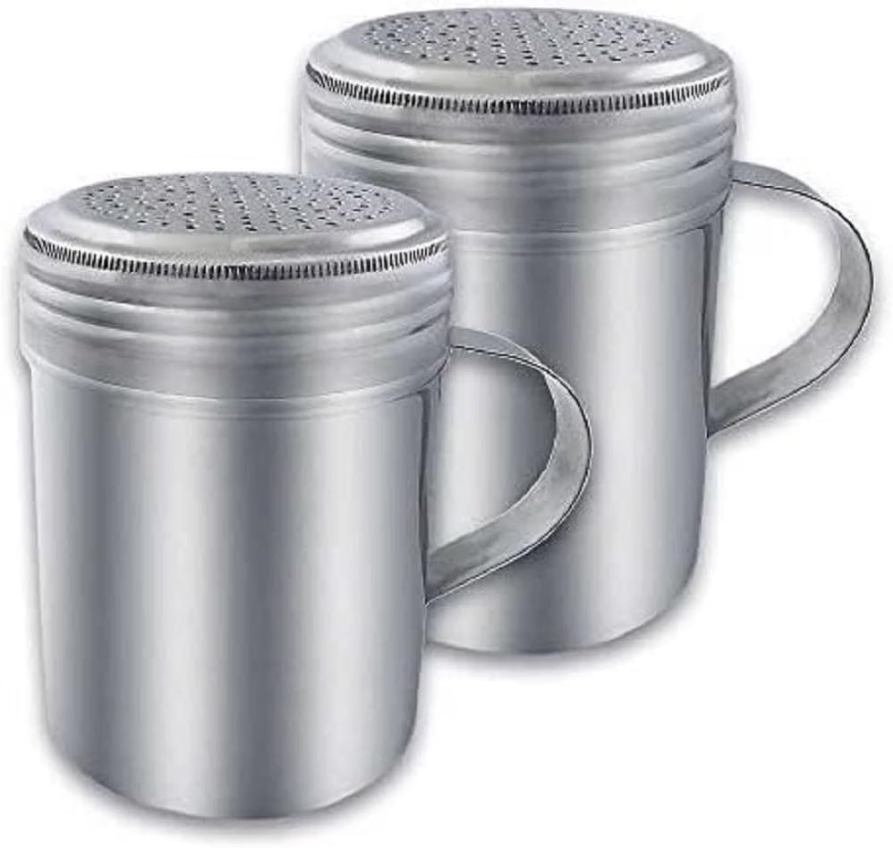 10 oz. Dredge Shaker with/without Handle Aluminum Set of 2 - Seasonings Spice Shakers With Holes and Lids Ideal for Salt Spice Sugar Flour Perfect for Home Kitchen