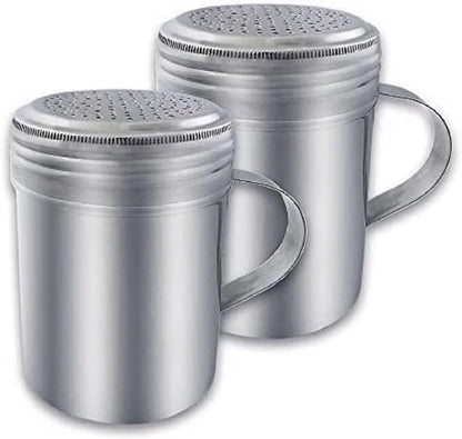 10 oz. Dredge Shaker with/without Handle Aluminum Set of 2 - Seasonings Spice Shakers With Holes and Lids Ideal for Salt Spice Sugar Flour Perfect for Home Kitchen