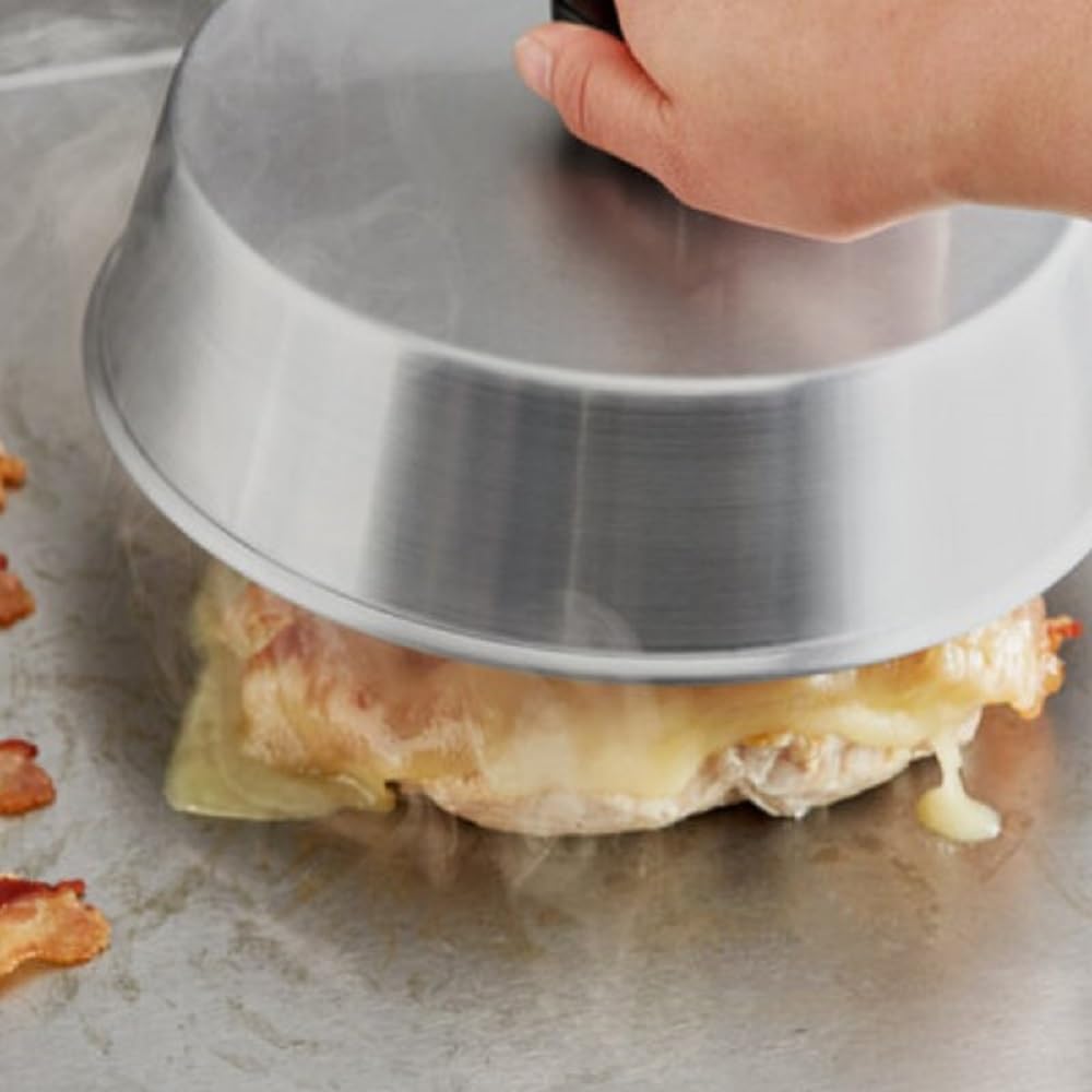 Aluminum Grill Basting Cover with Black Plastic Knob Set of 2 - Round Melting Dome Burger Cheese Cover and Steaming Cover Best Use in Flat Top Grill Cooking Indoor or Outdoor