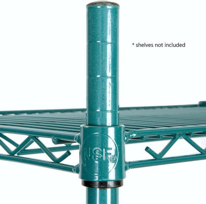 Green Epoxy Wire Shelving Posts with Leveling Foot Set of 4 - Commercial Shelves Wall Mounted Metal Shelving for Restaurant Bar Utility Room Kitchen and Garage