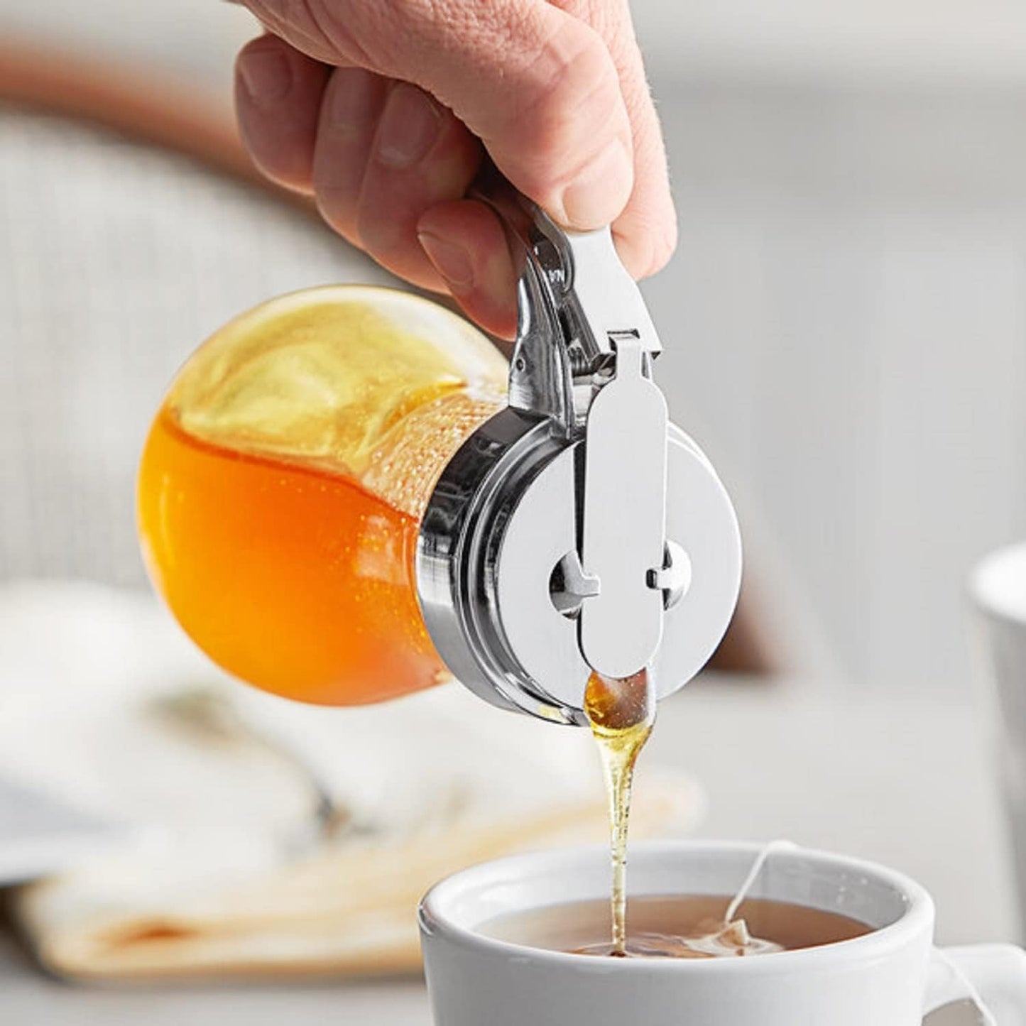 Glass Syrup Dispenser with Cast Zinc Cap Set of 12 – Glass Syrup Dispenser Maple Syrup Honey Pancake Dispenser Honey Pot for Kitchen Cafe and Restaurants