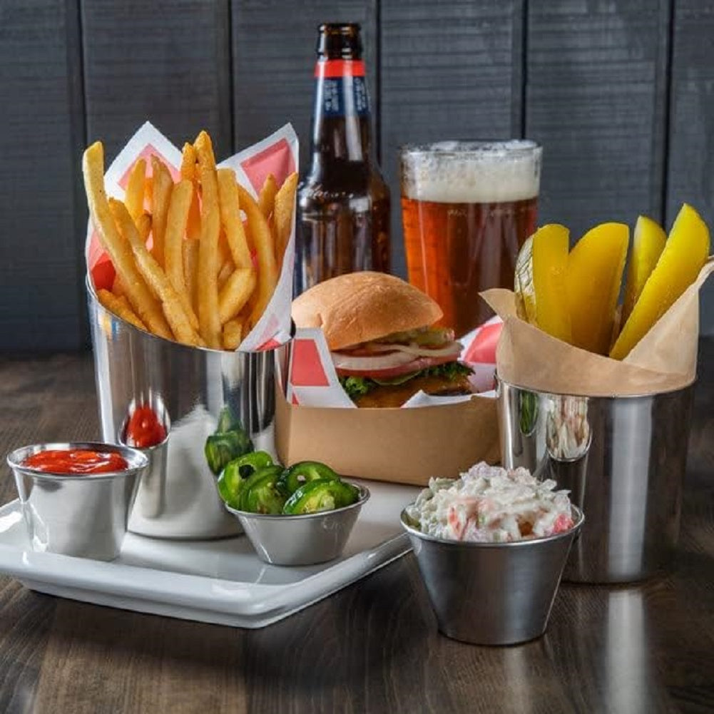 14 oz. Stainless Steel Angled French Fry Cup Mirror Finish Set of 2 - French Fry Holder Stainless Steel Fry Cup Appetizer Cups For Serving Chips Onion Rings Tater Tots or Vegetables