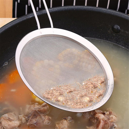 Mesh Oil Skimmer Stainless Steel - Mesh Strainer Skimmer Fine Mesh Strainer Perfect for Skimming Grease Foam Sift Strain Drain Rinse Vegetables Pastas Tea