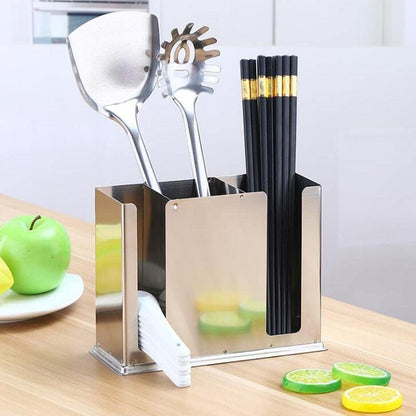 3 Compartment Stainless Steel Chopsticks Holder - Utensil Caddy Utensil Holder Cutlery Storage Countertop Organizer Home Kitchen and Restaurants