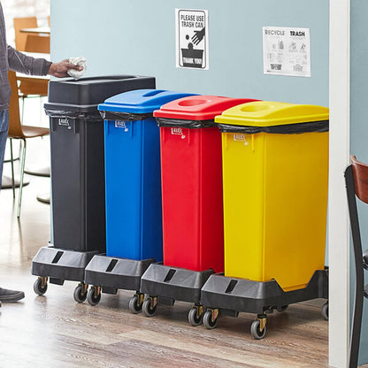 24-2/5" x 15-3/4" x 8-1/4" Black Trainable Slim Trash Can Dolly with Rubber Wheels - Slim Container Trash Can with Wheels Easy Transport Maneuverability of 16/23 Gallon