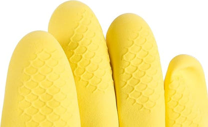 Set of 12 Heavy-Duty 6 Pairs Gloves Dishwashing/Household Gloves Yellow Color Latex Washable Regular Size- Reusable Heavy Duty Cleaning Gloves Dishwashing Gloves