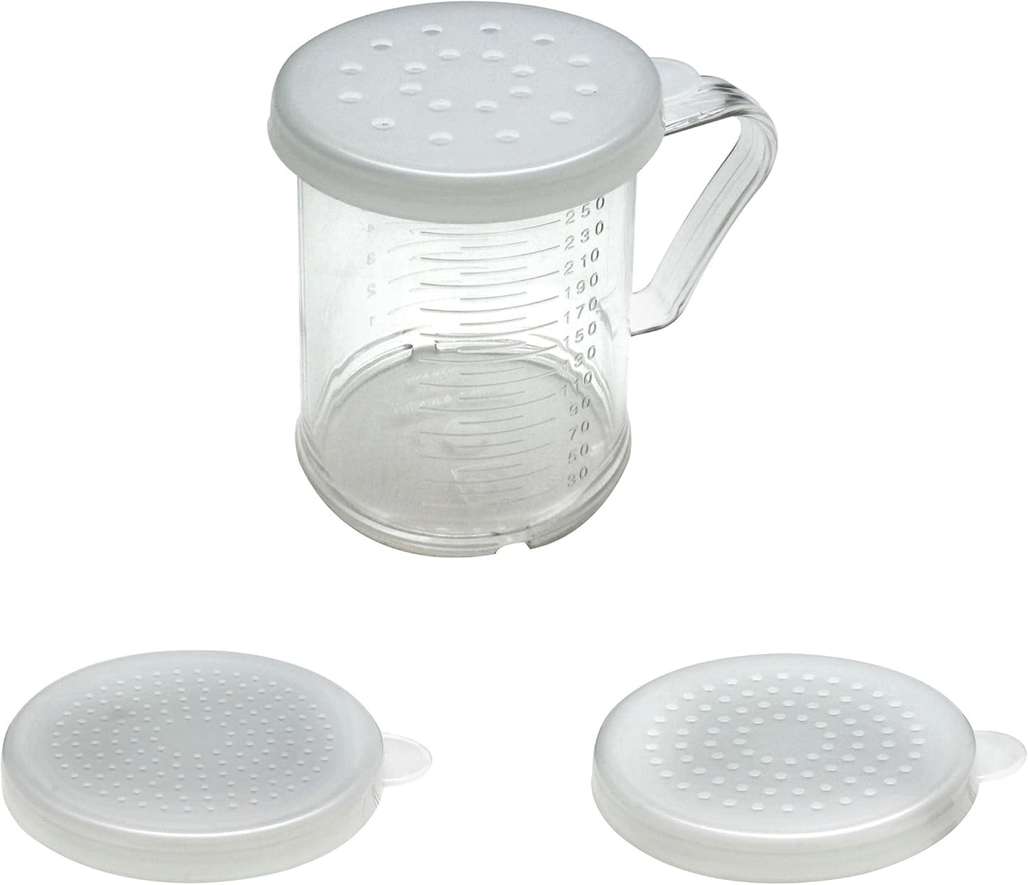 10 oz Polycarbonate Dredger with Handle 3 Snap-On Polycarbonate lids Set of 12- Dredge Shaker Spice Shaker