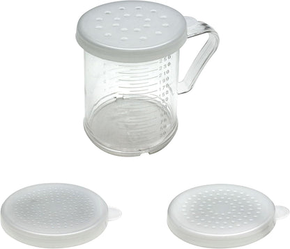 10 oz Polycarbonate Dredger with Handle 3 Snap-On Polycarbonate lids Set of 12- Dredge Shaker Spice Shaker