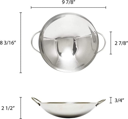 8” Stainless Steel Wok Dual- handled- Traditional Canton Style Round Bottom Wok for Kitchen Home Restaurant Cookware Chinese Wok Stir Fry Pans Traditional Woks Grilling Frying Steaming