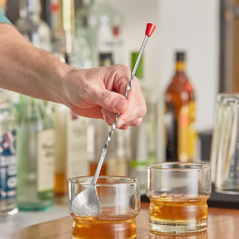 11" Stainless Steel Cocktail Bar Mixing Spoons Set of 2- Long Stirring Spoons Mixing Spoons Bar Spoon Spiral Pattern Cocktail Mixing Stirrers for Drink Bar Cocktail Shaker Spoon