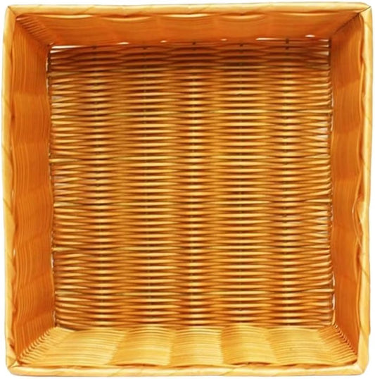 13" x 13" x 4-1/2" Square Hand-Woven Bread Basket Natural Color- Restaurant Woven Food Serving Basket for Fruit Bread Serving Basket Decorative Baskets Perfect for Cafe Home Restaurants