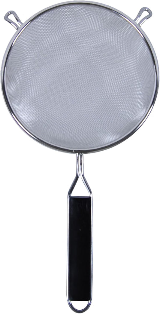 Mesh Strainer Stainless Steel Handle Length Black Plastic Handle- Kitchen Utensil Food Strainer Skimmer Spoon Cooking Sieve Sifters Pasta Fruits Vegetable