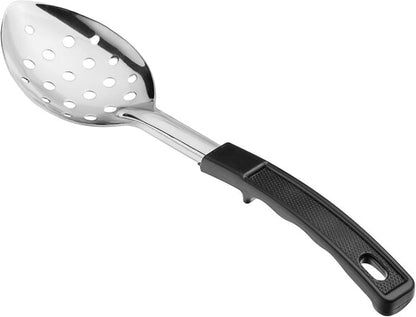 Basting Spoon Stainless Steel with Black Plastic Handle- Basting Spoon Utensil Spoon for Mixing Stirring Cooking & Serving Kitchen Accessories Restaurants and at Home