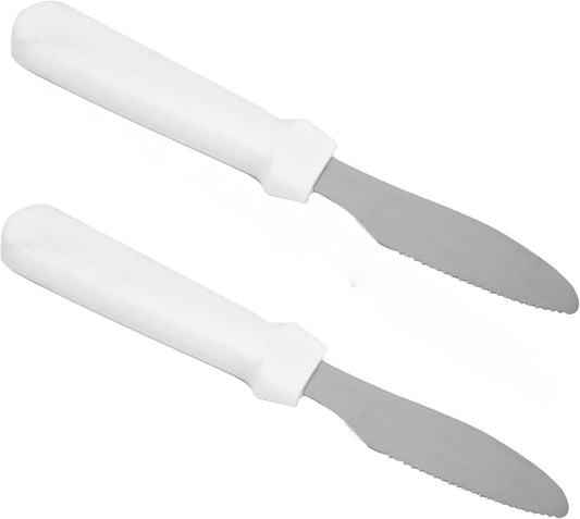 9-1/2" Sandwich Spreader Stainless Steel with White Plastic Handle Set of 2- Kitchen Tools Butter Spreader Sandwich Cream Cheese Condiment Knives for Appetizer Condiments
