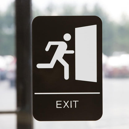 6" x 9" Exit Sign with Braille Easy Peel Self-Adhesive White on Black Color Set of 2- Waterproof Self Adhesive Store Signs Indoor/Outdoor Warning Marker Home Business Use