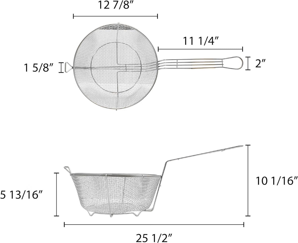 Round Fry Basket Heavy Duty Nickel Plated Iron - Deep Fry Basket Frying Multifunctional Fryer Round Food Strainer for Restaurant Kitchen Frying Chips Fish Sausages