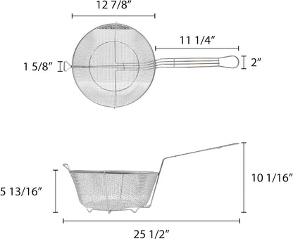 Round Fry Basket Heavy Duty Nickel Plated Iron - Deep Fry Basket Frying Multifunctional Fryer Round Food Strainer for Restaurant Kitchen Frying Chips Fish Sausages