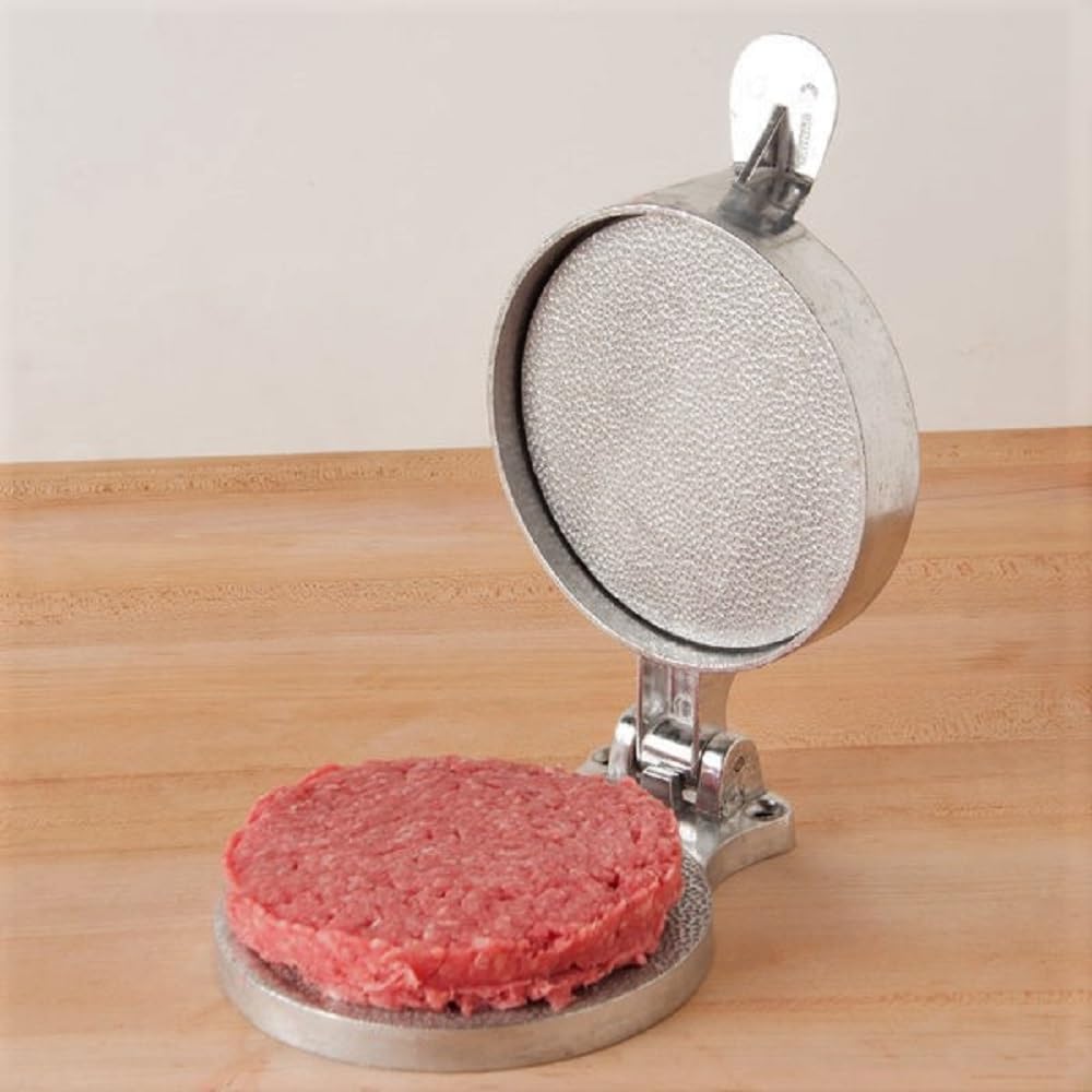 4-1/2" Heavy Duty Adjustable Hamburger Press Aluminum- Adjustable from 1/8" to 3/8" Hamburger Press Patty Maker Meat Beef Cheese Veggie Burger Maker for Grill Griddle BBQ Barbecue