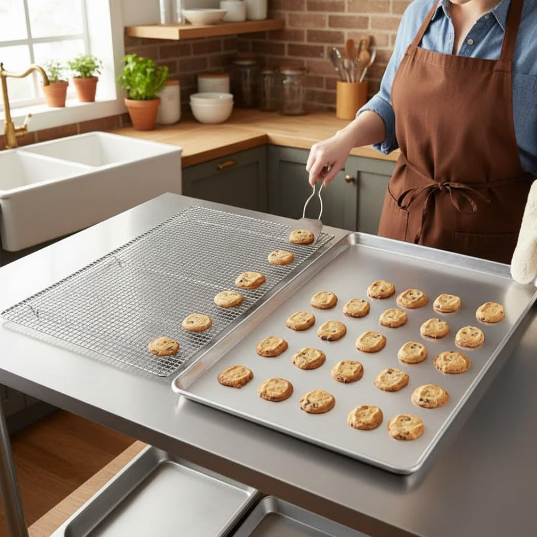 All-Purpose Aluminum Bake & Roasting Pan with Foldable Handles – 26-1/4" x 18-1/4" – Versatile Baking Tray & Roaster for Cookies, Cakes, Chicken, and More – Perfect for Oven Baking & Roasting