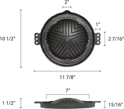 Round Cast Iron Stovetop Barbecue Plate Grill/Griddle - with Easy Grip Handles Griddle Pan for Stove Top Gas Range Grilling Pan Gets Better with Each Use