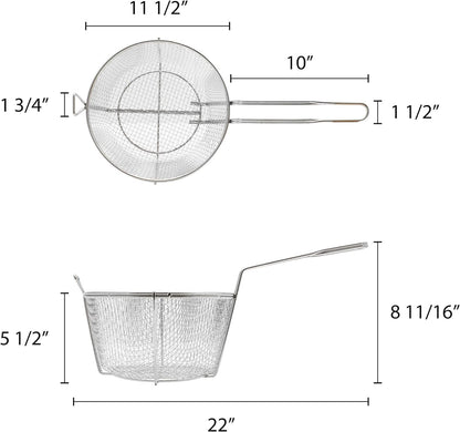 Round Fry Basket Heavy Duty Nickel Plated Iron - Deep Fry Basket Frying Multifunctional Fryer Round Food Strainer for Restaurant Kitchen Frying Chips Fish Sausages