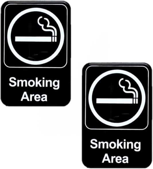 6" x 9" Smoking Area Sign with Easy Peel Self-Adhesive White on Black Color Set of 2- Waterproof Self Adhesive Store Signs Indoor/Outdoor Warning Marker Home Business Use