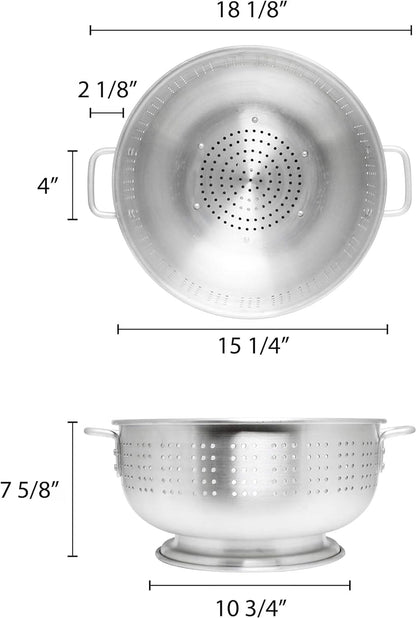 Aluminum Heavy Duty Colander with Handles and Stable Base - Pasta Spaghetti Berry Fruit Vegetable Kitchen Food Strainer Basket