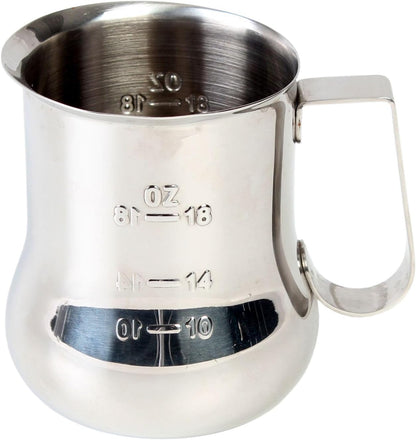 Stainless Steel Espresso Milk Steaming Pitcher with Measuring Scale- Steaming Pitcher Coffee Bar Cappuccino Barista Tools Milk Jug Steamer Frother Cup