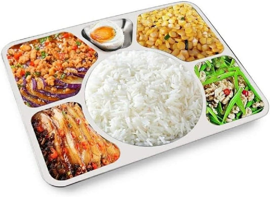 Stainless Steel Tray- Portion Control Plate Divided Plate Reusable Dinnerware Compartment Plate Dishwasher Safe Perfect for Dinner Dishes