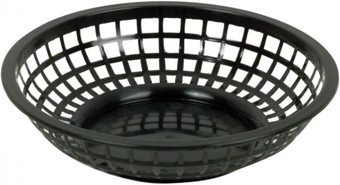 8" Round Fast Food Basket Plastic Set of 12- Fry Fast Food Reusable Foodservice Restaurant Diner Tray Plates Restaurant Supplies Deli Serving Chicken Burgers Sandwiches & Fries