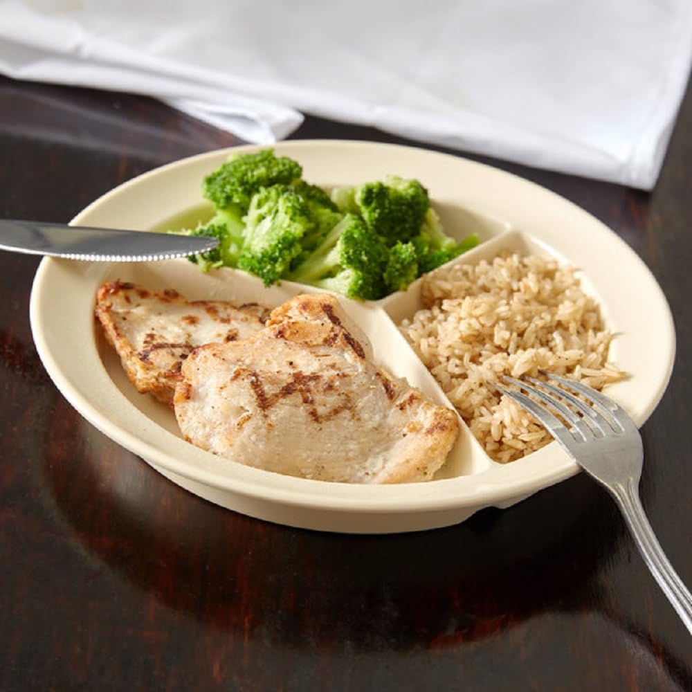 3 Compartment Deep Serving Plate Melamine Set of 12- Dishwasher Safe Break-Resistant Serving Platter Dinner Plates Portion Plates for Dinner Home Kitchen Restaurants