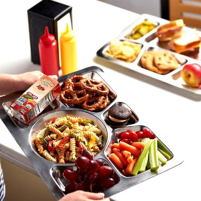 Stainless Steel Tray- Portion Control Plate Divided Plate Reusable Dinnerware Compartment Plate Dishwasher Safe Perfect for Dinner Dishes