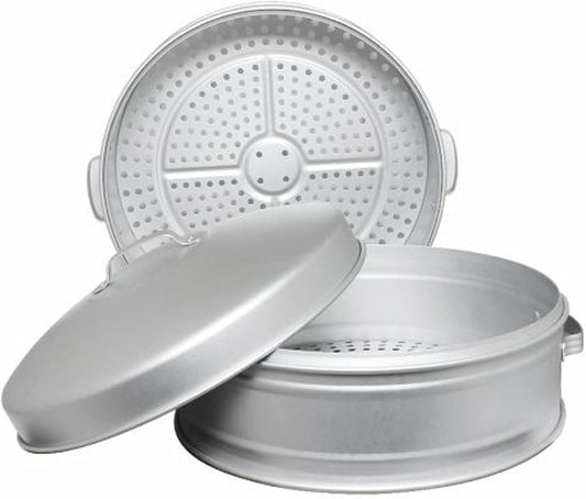Aluminum Steamer 2 Tier without bottom Big hole size- Steamer for Cooking Steamer Pot Food Steamer Steam Pots with Lid for Cooking Vegetables Seafood Soups Stews and Pasta