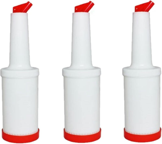 Pour and Store Fruit Juice and Liquor Pour Bottles  Set of 3- Juice Pouring Bottle Containers Bar Pour Bottles Plastic Juice Pour Bottles Plastic Barware for Bars & Event