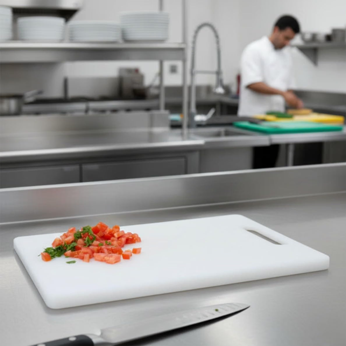 Utility Cutting Board White Plastic with Handle- Non-Skid Plastic Chopping Board Cutting Board for Kitchen Meat Vegetables Fruits Home Restaurants Dishwasher Safe