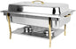 Stainless Steel Full Size Continental Chafing Dish Brass Accent Complete Set- Food Warmer Chafers and Buffet Warmer Sets for Catering Event Party Holiday Buffet Weddings Catering