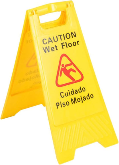 24" x 12" Caution Wet Floor Sign Yellow Color- Double-Sided Safety Warning Signs for Commercial Use A Frame 24 Inches Height Bilingual Warning Sign