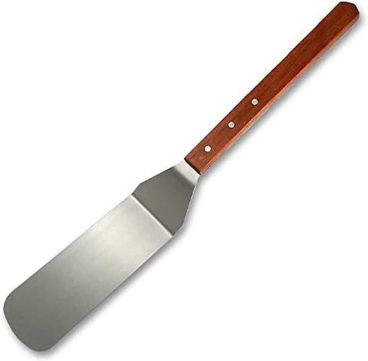 8" x 3" Stainless Steel Solid Turner with 21" Long Wooden Handle - Scraper Spatula Hamburger Pancake Flipper Great for BBQ Grill and Flat Top Griddle Commercial Grade