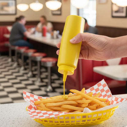 Set of 12 Squeeze Condiment Dispensing Bottles 8 oz - Plastic Squeeze Bottle For Sauces Spreads Ketchup Mustard Mayo Hot sauces and Olive oil