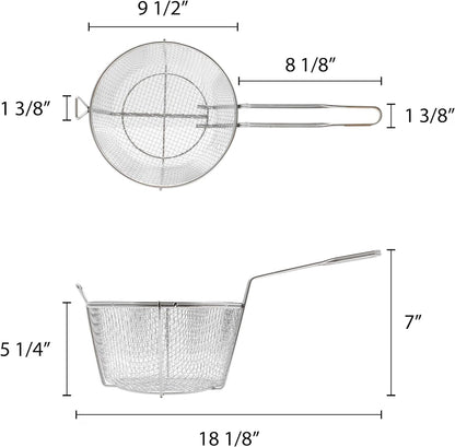 Round Fry Basket Heavy Duty Nickel Plated Iron - Deep Fry Basket Frying Multifunctional Fryer Round Food Strainer for Restaurant Kitchen Frying Chips Fish Sausages