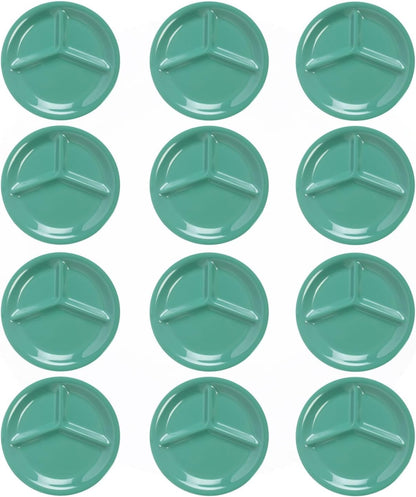 3 Compartment 10 1/4” Divided Plate Melamine Set of 12- Dishwasher Safe Break-Resistant Serving Platter Dinner Plates Portion Plates for Dinner Home Kitchen Restaurants
