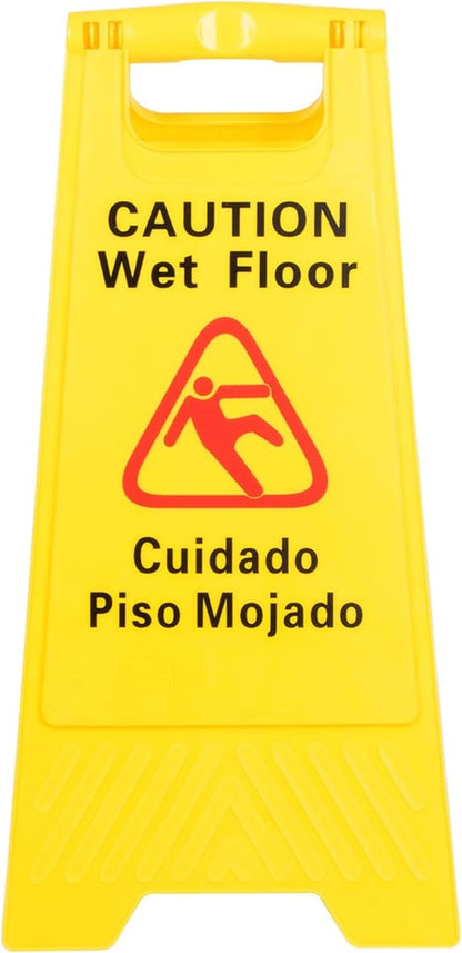 24" x 12" Caution Wet Floor Sign Yellow Color- Double-Sided Safety Warning Signs for Commercial Use A Frame 24 Inches Height Bilingual Warning Sign