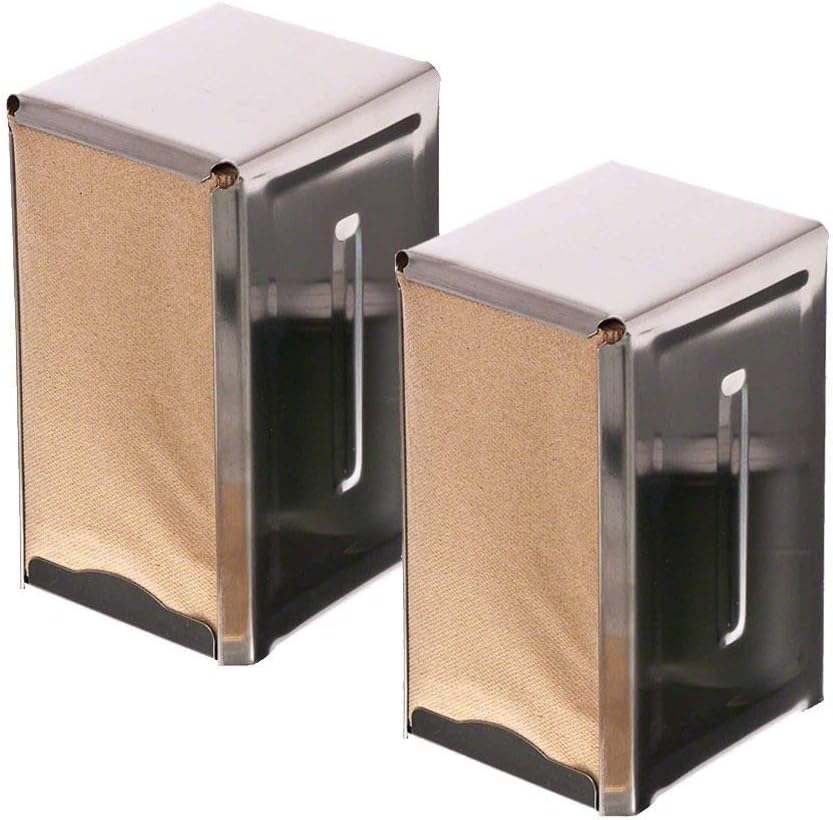 Set of 2 - Stainless Steel - Dual Sided - Tall Fold - Table Top - Napkin Dispenser with Polished Finish