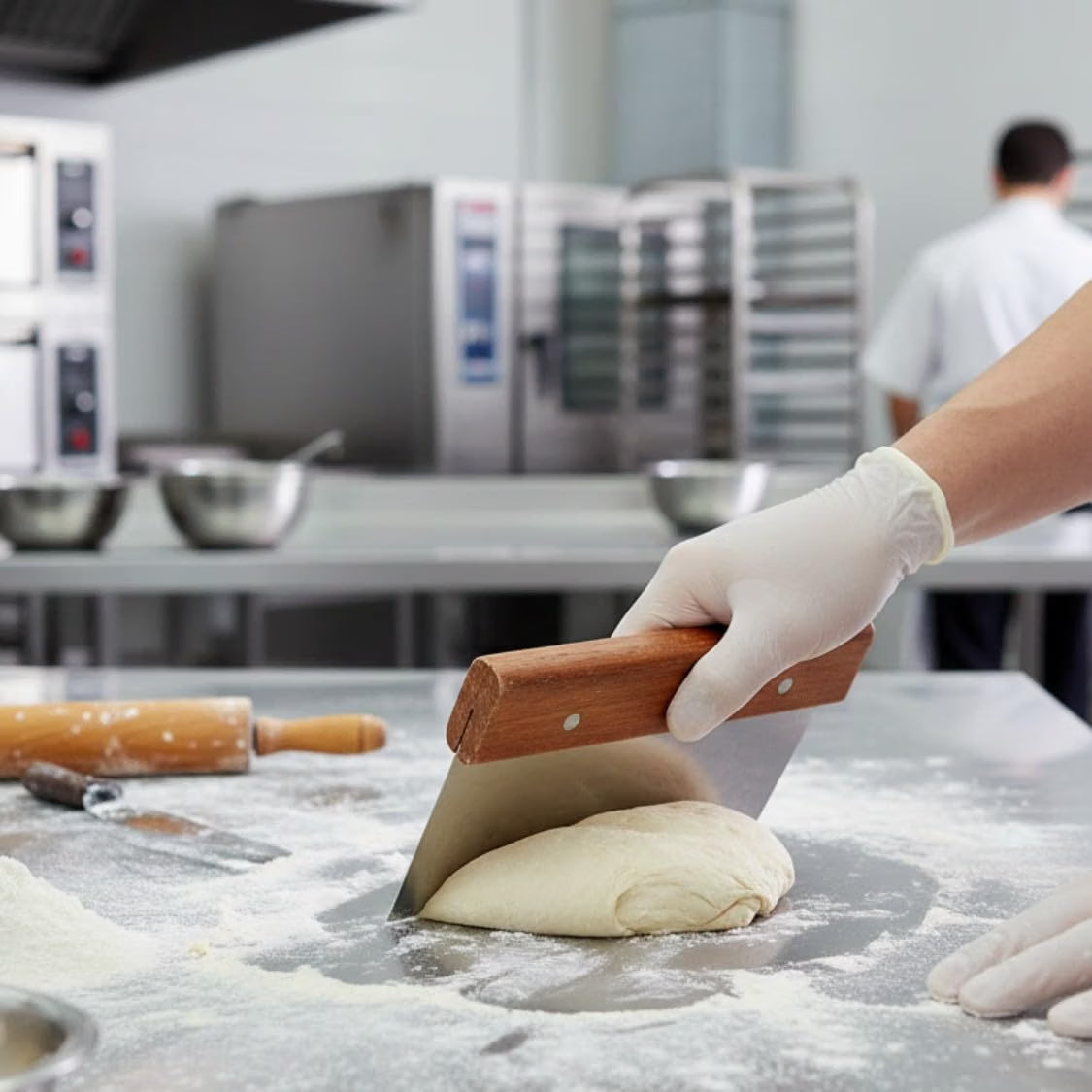 6" x 4" Dough Scraper Stainless Steel Blade with Wooden Handle- Multipurpose Food Scrappers Dough Cutter for Bread Dough Cake Fondant Icing Baking Cooking