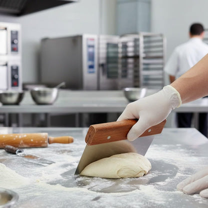 6" x 4" Dough Scraper Stainless Steel Blade with Wooden Handle- Multipurpose Food Scrappers Dough Cutter for Bread Dough Cake Fondant Icing Baking Cooking