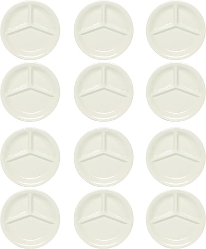 3 Compartment 10 1/4” Divided Plate Melamine Set of 12- Dishwasher Safe Break-Resistant Serving Platter Dinner Plates Portion Plates for Dinner Home Kitchen Restaurants
