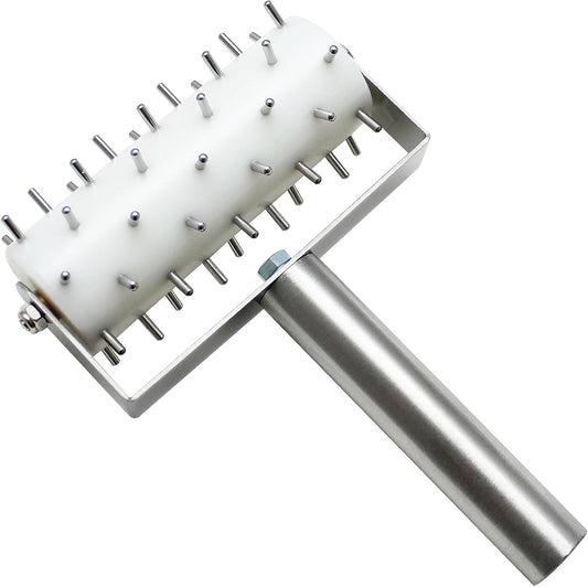 Pizza Dough Roller Docker with Pins Stainless Steel Handle with Plastic barrel 8-1/8" x 5-3/8" - Pastry Dough Docker for Crackers Bread Pie Cake Cookies Pizza Dough Docker