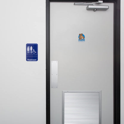 6" x 9" Restrooms/Accessible Bathroom Sign with Easy Peel Self-Adhesive White on Blue Color Set of 2- Waterproof Self Adhesive Store Signs Indoor/Outdoor Warning Marker Home Business Use